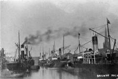 Numerous steamships in Railway Dock.