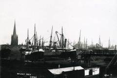 Numerous steamships moored in Goole's Railway Dock, circa 1895.