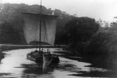 A keel under way on a canal.