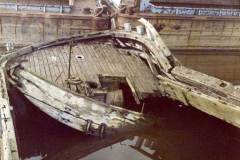 The damaged rear port quarter of Mayday.