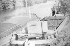The barges Misterton and Ethel moored on the River Ouse.