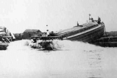 A barge being launched at Stanley Ferry.