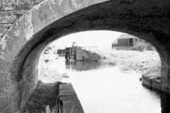 A canal lock, with a lock gate in almost totally derelict condition.