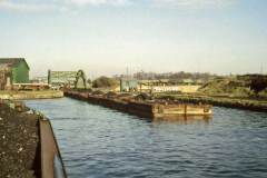 Compartment boats crossing Stanley Ferry Aqueduct.