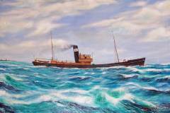 A painting of trawler at sea.