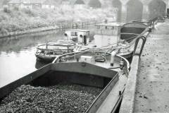 Two  berthed coal barges and a towing barge.