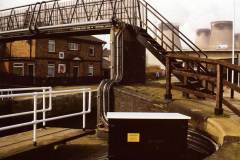 The footbridge over Ferrybridge Flood Lock.