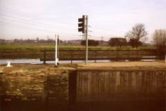 The 'traffic lights' at the entrance to Ferrybridge Flood Lock No 11.