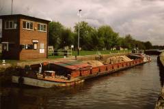 A motor barge in Ferrybridge Flood Lock No 11.