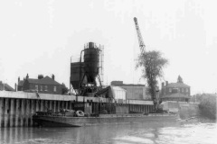 A moored crane barge.