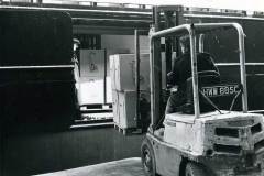 Loading lawnmowers onto a Berge Line vessel.