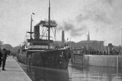 SS Blyth leaving Goole's Ocean Lock around 1939.