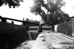 A narrow boat in a lock