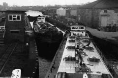 Two tanker barges in Ferrybridge Flood Lock No 11, Castleford.