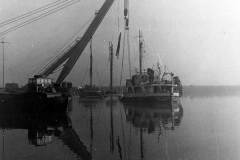 Raising the MV Birgit Muller on the River Ouse.                         