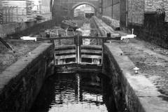 An emptied stretch of canal