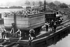 A railway mounted compartment boat.
