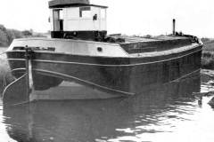 A newly painted barge.