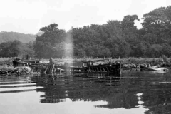 A derelict, sunken barge.