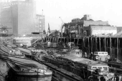 Numerous barges in Hull's Old Harbour.