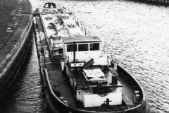 Tanker barge Sandall at Castleford Flood Lock, en-route to Goole Docks.