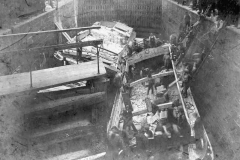 Barges aground in a lock.