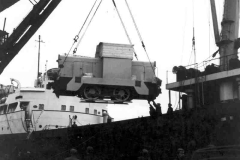 Loading a locomotive in Stanhope Dock..