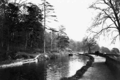Towing a barge along a canal.